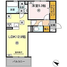 オーヴィラージュII 1階1LDKの間取り