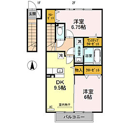ジュネス一本木　A棟 2階2DKの間取り