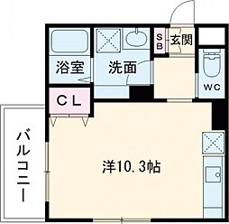 ＣＡＳＡα　外宮 1階ワンルームの間取り