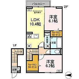 JR福塩線 神辺駅 徒歩14分の賃貸アパート 2階2LDKの間取り