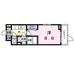 ベル西早稲田 1階1Kの間取り