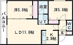 苫小牧市大成町2丁目マンション 2LDKの間取図画像
