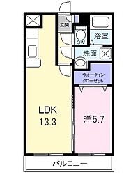 リバーサイドI 1階1LDKの間取り