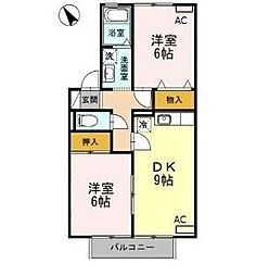 ファミーユ21　A 2階2DKの間取り