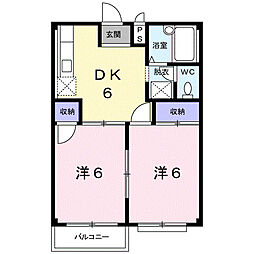 五料ハイツ 2階2DKの間取り