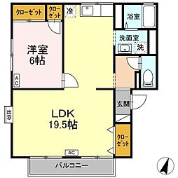 ピースフルいのうえ　A棟 1階1LDKの間取り