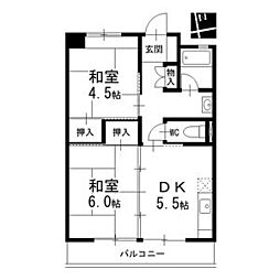 楠団地 5階2DKの間取り