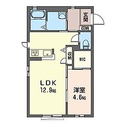 JR上越線 高崎問屋町駅 徒歩34分の賃貸アパート 1階1LDKの間取り