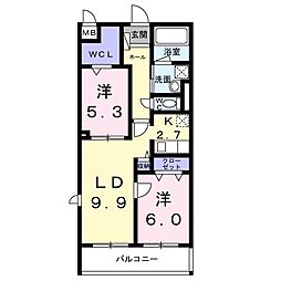 アジュール修学院 1階2LDKの間取り