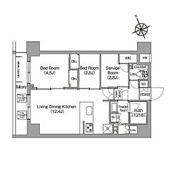 コンフォリア東葛西 2階1Kの間取り