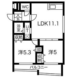 マンサーナ南郷 4階2LDKの間取り