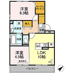 プラージュ時津 2LDKの間取図画像