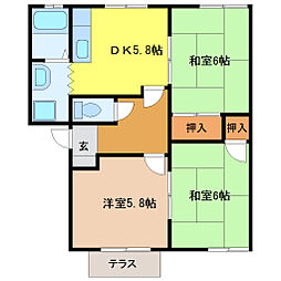 学園前 1階3DKの間取り