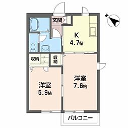 メゾンシャルムＡ 2階2Kの間取り