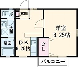 グレースコートII 2階1DKの間取り