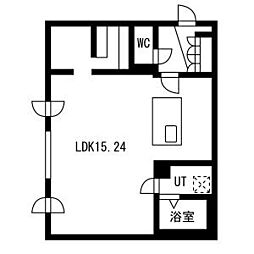 ピオネロ月寒 4階ワンルームの間取り