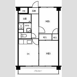 京阪本線 樟葉駅 徒歩8分の賃貸マンション 1階2DKの間取り