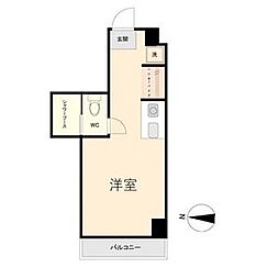 アソルティ東二番丁レジデンス 6階ワンルームの間取り