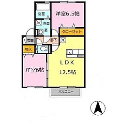 グラフォートII　II 2階2LDKの間取り