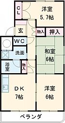 シオス 2階3DKの間取り