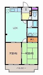 グランドヒル聖 1階2LDKの間取り