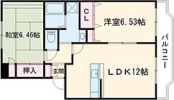 レジュウィールＥ棟 2階2LDKの間取り