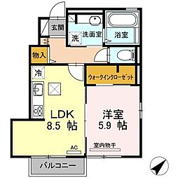 カーサ・フェリスIII 1階1LDKの間取り