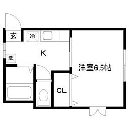 コート青葉 2階1Kの間取り