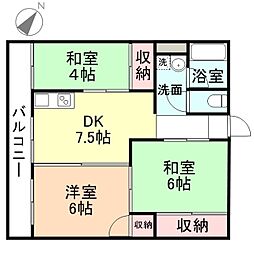 アネックス大観 1階3DKの間取り