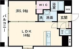 JR豊肥本線 水前寺駅 徒歩4分の賃貸マンション 9階1LDKの間取り