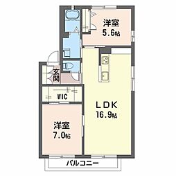 トータス井上　Ａ棟 2階2LDKの間取り