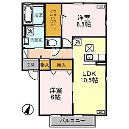 ウィルモア泉野 1階2LDKの間取り
