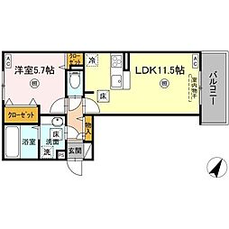 ミル・ルミエールII 1階1LDKの間取り
