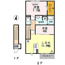 ルーチェ・アモン　A棟 2階2LDKの間取り