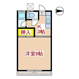 ブルーハイツ薬丸 1Kの間取図画像