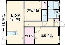 リヴィエールIII 1階2LDKの間取り