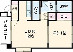 ステージア12　Ｃ棟 2階1LDKの間取り