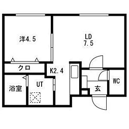 ラグランジュ東札幌 1階1LDKの間取り
