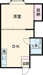 栗原福生ビル 2階1DKの間取り