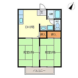 ゾンネハイムII 2階2DKの間取り