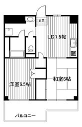コーポホリウチ 4階2DKの間取り