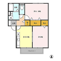 パディーコート　Ａ棟・Ｂ棟 1階2DKの間取り