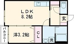 JR豊肥本線 武蔵塚駅 徒歩12分の賃貸アパート 2階1LDKの間取り