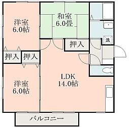 ピトレスクナガミネ13棟 3階3LDKの間取り