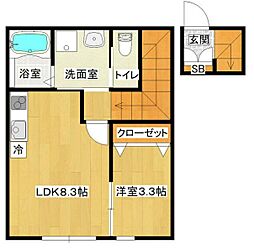 ラフィーノ西塩竃 2階1LDKの間取り