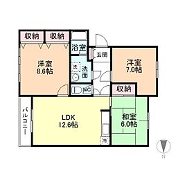 アネックス布瀬 2階3LDKの間取り