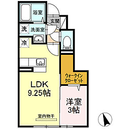 グランモアＫ 1階1LDKの間取り
