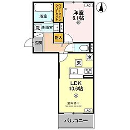 エスタールオーデン 1階1LDKの間取り