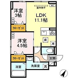 D-ROOM散田町 1階2LDKの間取り