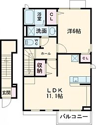 ダンデライオンヒル 2階1LDKの間取り
